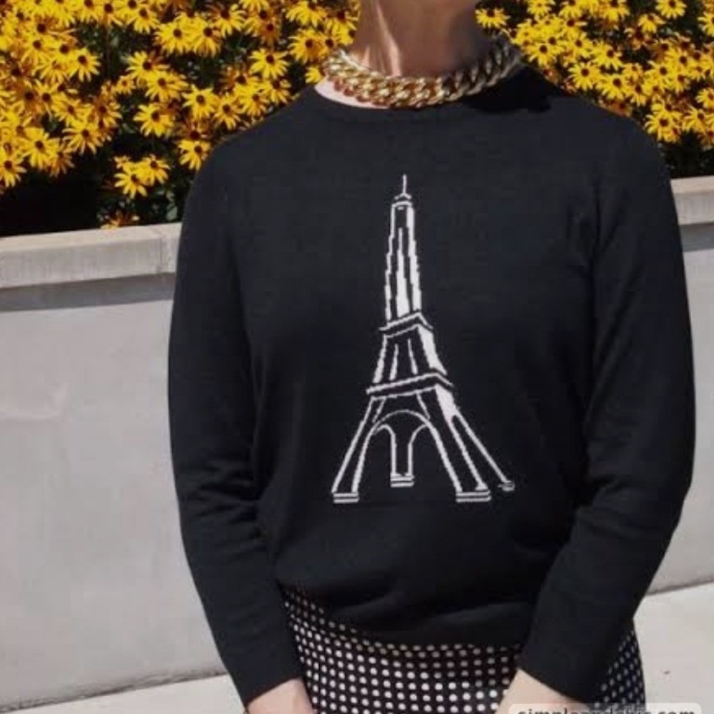 The Limited Black Eiffel Tower Graphic Pullover Sweater 3/4 Sleeve Sz XL